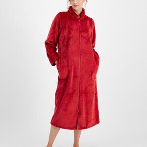 #2 Charter Club Women's Long Plush Zip-Front Robe- Fire Brick